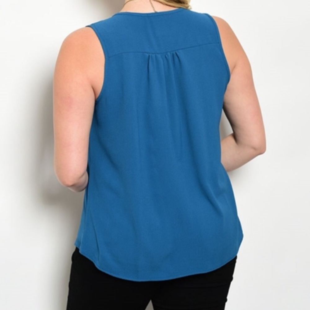 ❤️1X PLUS SIZE Blue Ruffle Tank - Picture 3 of 5